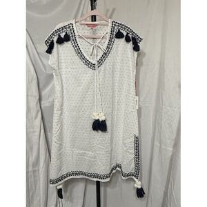 NWT Simply Southern Sleeveless White Embroidered Dress with Tassels Medium